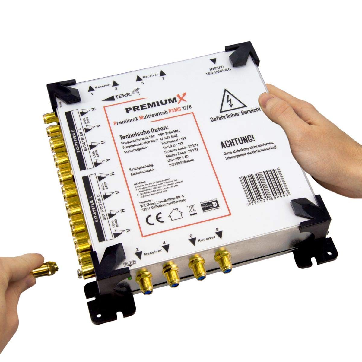 Premium X Multischalter Set 17/8 Multiswitch 48x F-Stecker, Satverteiler 4 SAT für 8 Teilnehmer