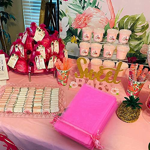 Image of ANZNKU 100 PCS Hot Pink Organza Bags 5 x 7 inch, Small Mesh Gift Bags, Jewelry Mesh Drawstring Gift Bag for Candy Party Wedding Favor & Easter Gifts