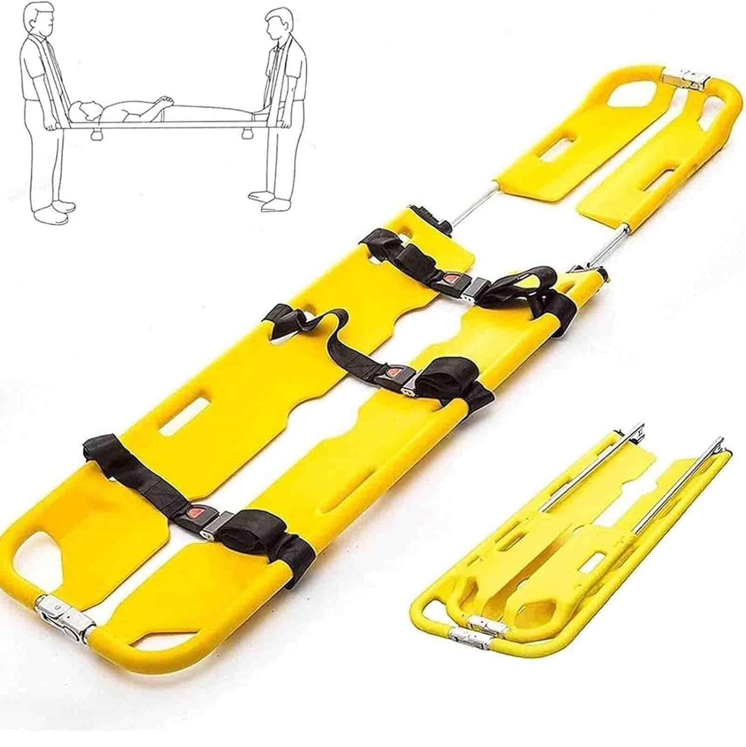 Civière pliable longue de 203 cm avec 3 sangles et capacité de charge de 158 kg