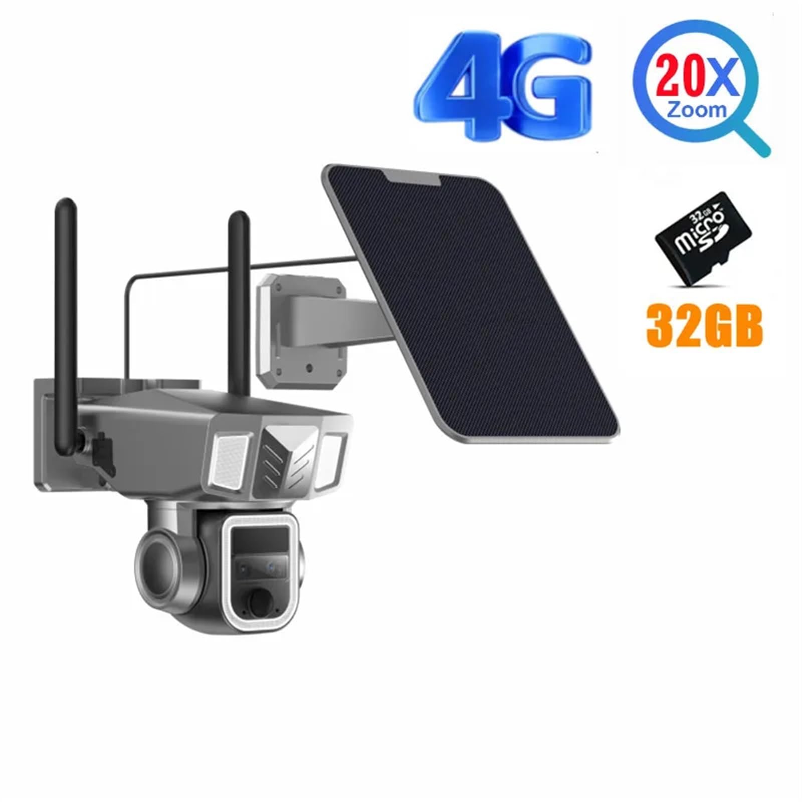 Kamera monitoringowa, 4G podwójny obiektyw panoramiczny aparat 20X Zoom 4K 8MP bezpieczeństwo w domu bezpieczeństwo zewnętrzne kamera zasilana baterią słoneczną kolor Nightvision, Bezpieczeństwo, Zab