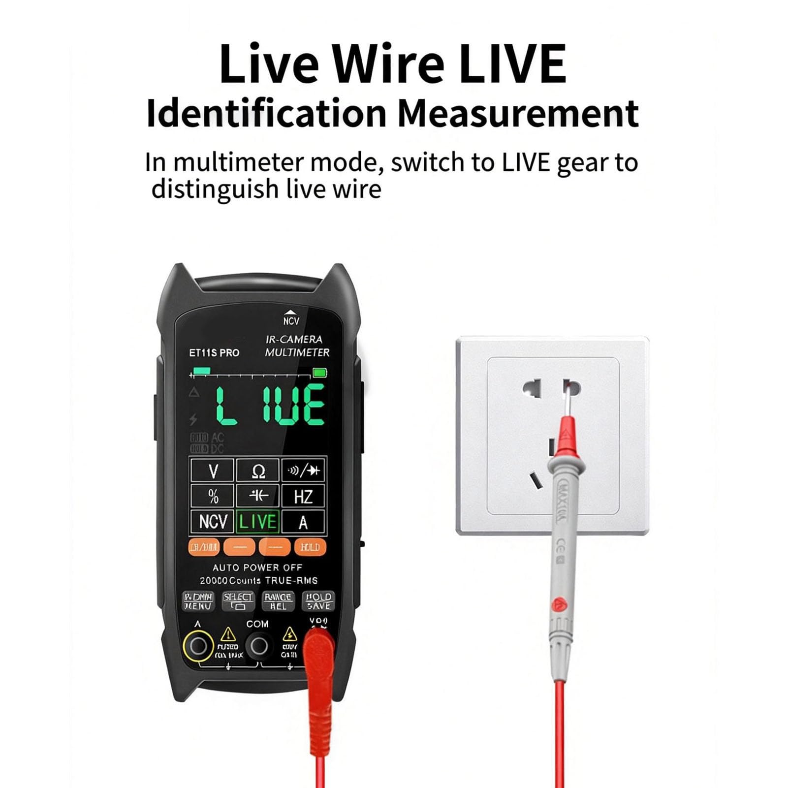 Jectse Multimetro Palmare con Termocamera, Display con Risoluzione a Infrarossi 32x32 240x240 con Rilevamento della Tensione Senza Contatto NCV, per Elettricisti e Tecnici