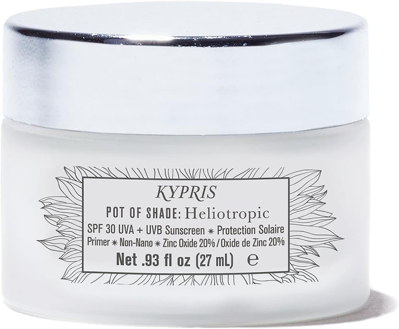 KYPRIS | Pot of Shade Heliotropic - SPF 30 & PRIMER | Moisturizes & Protects | 20% Non Nano Zinc | (.93 fl oz | 27 ml)