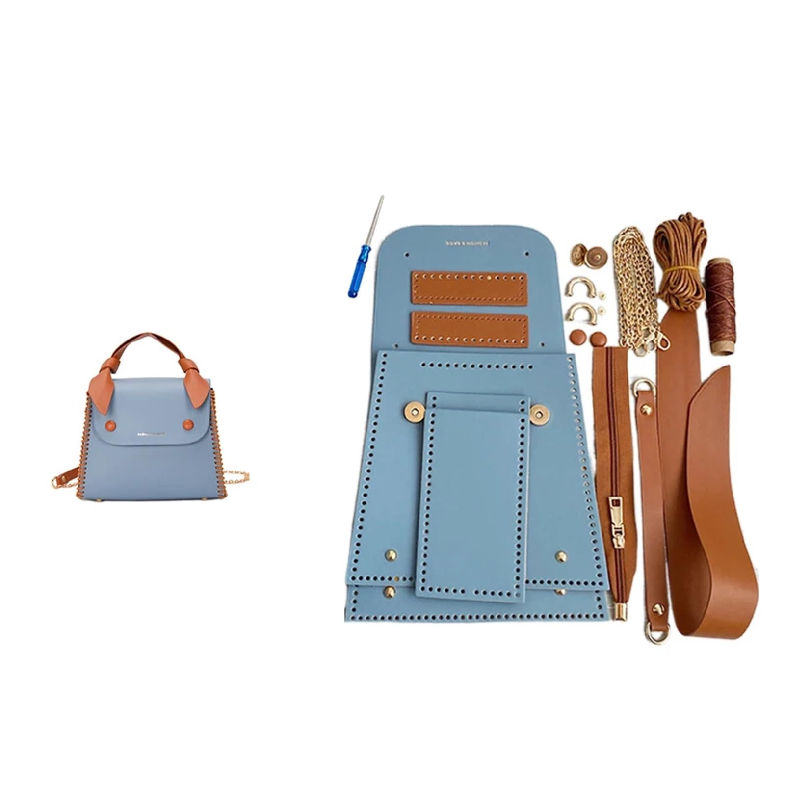 Handgemaakte Handtas Set Hand Stikken DIY Tas Kit Maken Naaien Lederen Craft Tote voor Vrouwen (Num6 Beige