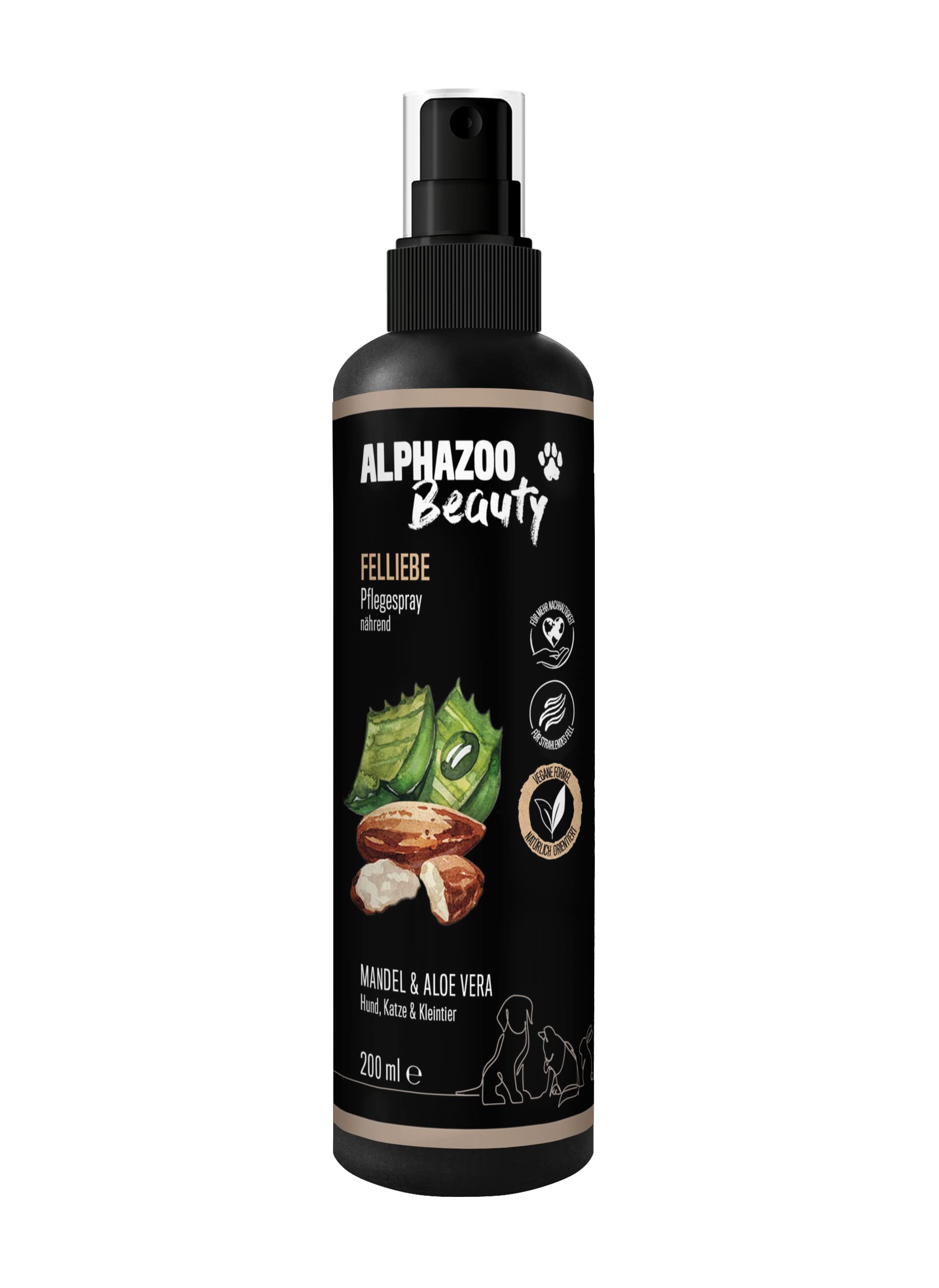 alphazoo Fellliebe - Spray de cuidado para perros y gatos para el cuidado suave del pelaje de 200 ml, spray para el cuidado del pelaje de perros, cuidado de la piel de gato