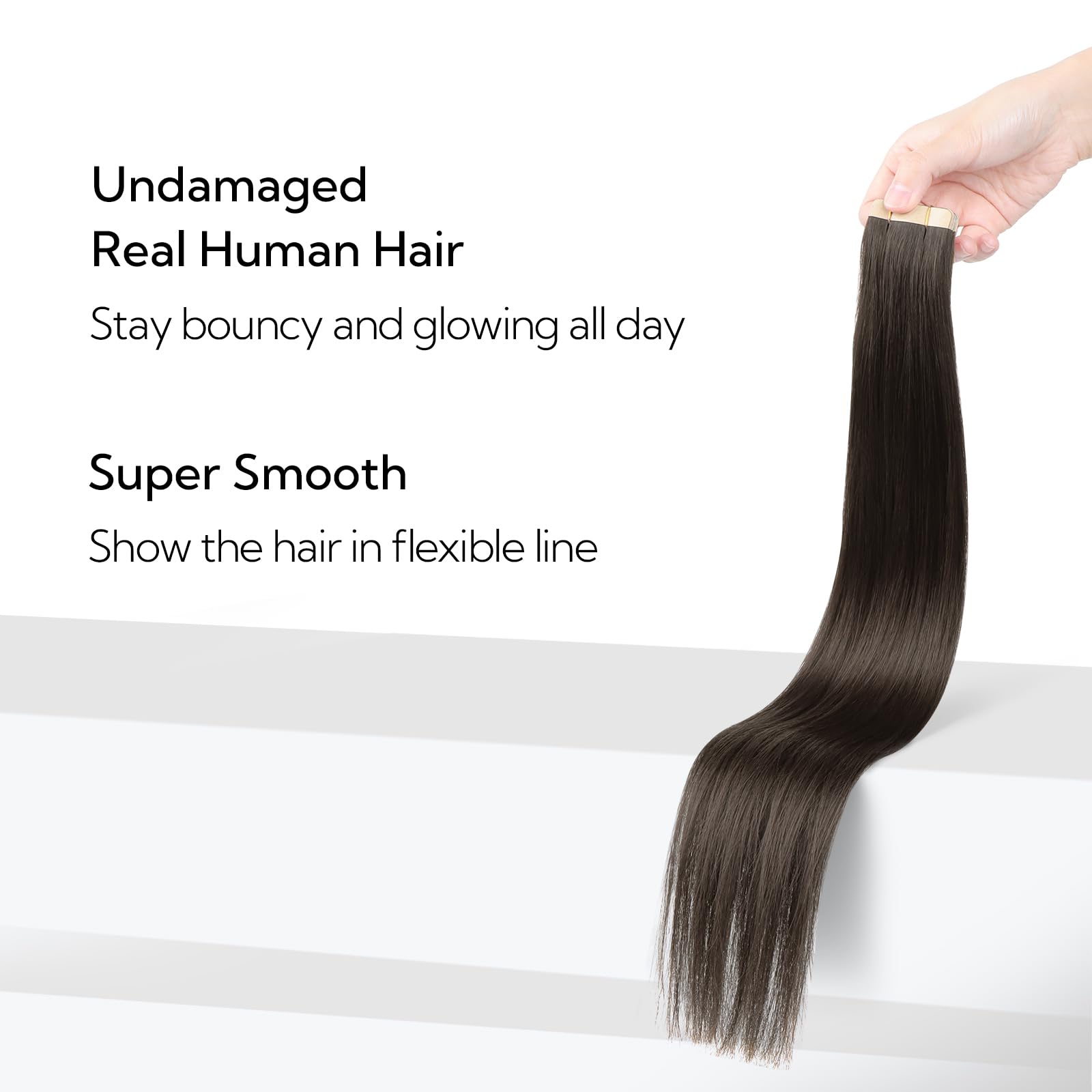 HOTBANANA Extension Capelli Veri Biadesivo, Marrone Scuro Extension Biadesive Capelli Veri Lisci 45cm 20pcs Remy Tape in Hair Extensions 50g
