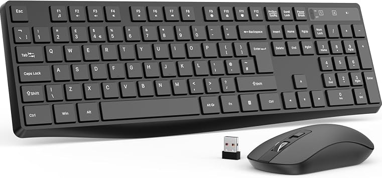 Wireless Keyboard and Mouse Set, Full Size Keyboard Ergonomic, Black