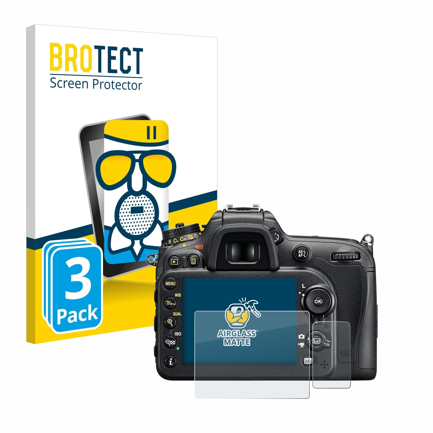 BROTECT AirGlass Schutzfolie Für Nikon D7200 – 3 Stück, Matte Entspiegelung, 9H Kratzfest, Anti-Fingerprint