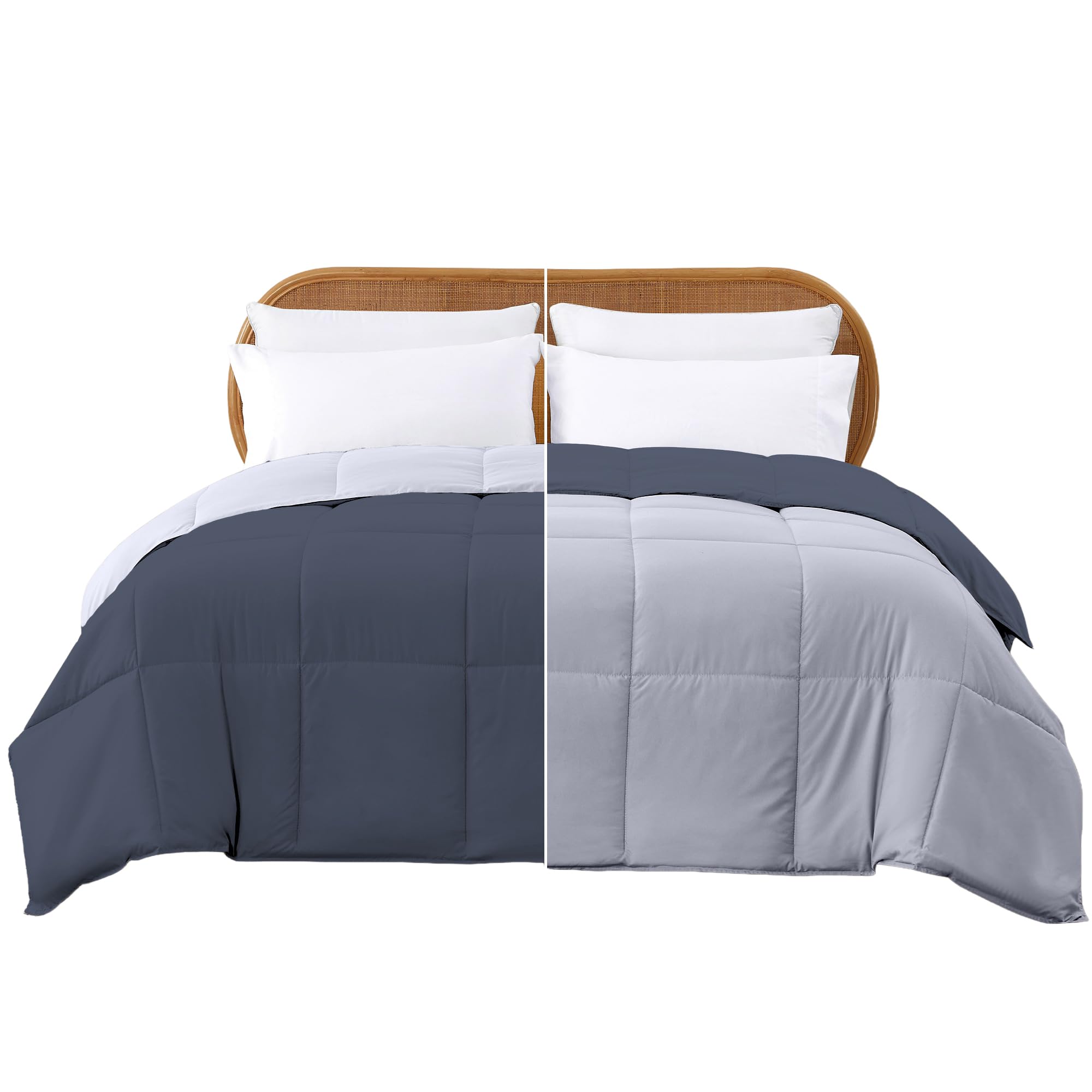 Modern Threads - Down Alternative Microfiber Quilted Reversible Comforter & Duvet Insert - Soft, Comfortable Alternative to Goose Down - Bedding for All Seasons - Denim/Cloud Twin