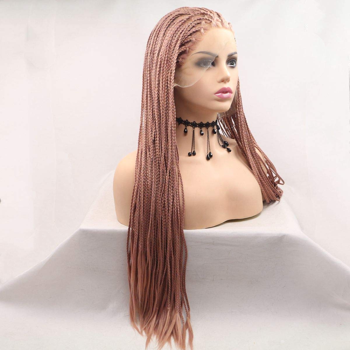 Xiweiya Braided Lace Wigs For Black Women Synthetic Lace Front Wigs Pink Braided Wigs Heat Resistant Braids Wig Long Hair Micro Braids Hair (Pink)