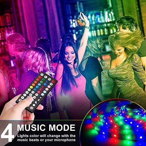 FIRSTSD LED Strip Lights Kit, 49.2Ft RGB Light Strip with 44-Keys IR Remote, Music Sync Extend for Room, Bedroom, Home, Kitchen Cabinet, Party Decoration 12V/5A Adapter, Non-Waterproof, 3x16.4Ft