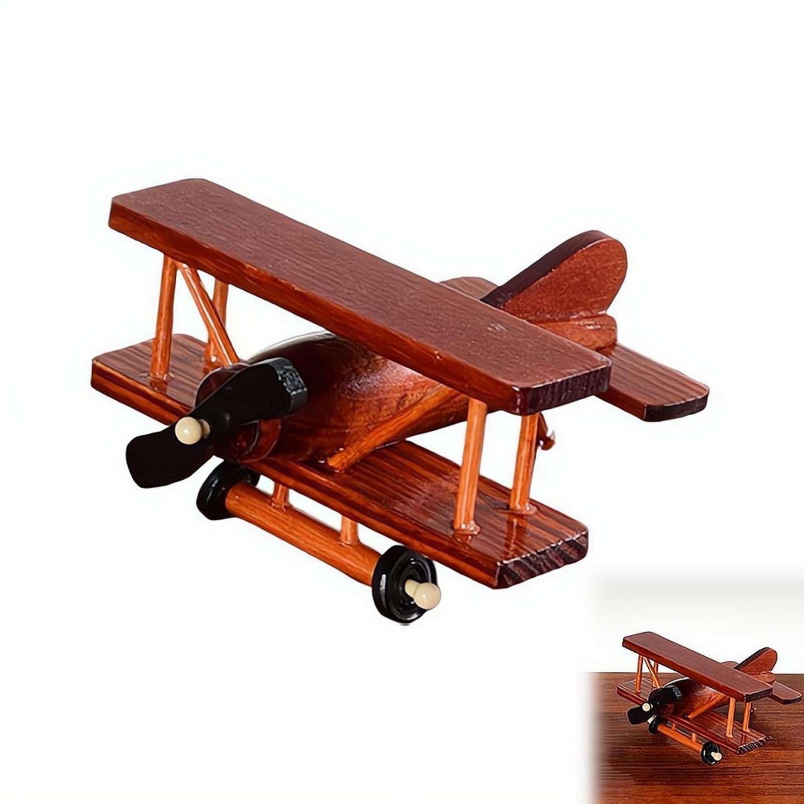 Cikiki Wooden Airplane Decor,Vintage Wood Plane Model Ornament for Nursery Room Office Tabletop Shelf Cabinet Displays Home Desktop