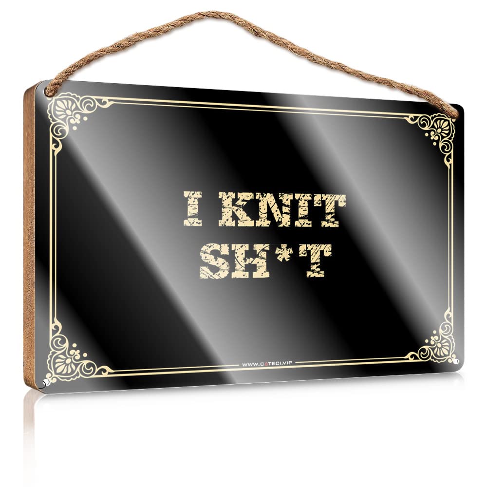 MAHQPZXSF Farmhouse Bathroom Sign I Knit Sh*T Wooden Sign Bathroom Signs Funny Front Porch Decor Ideas(20X30CM)