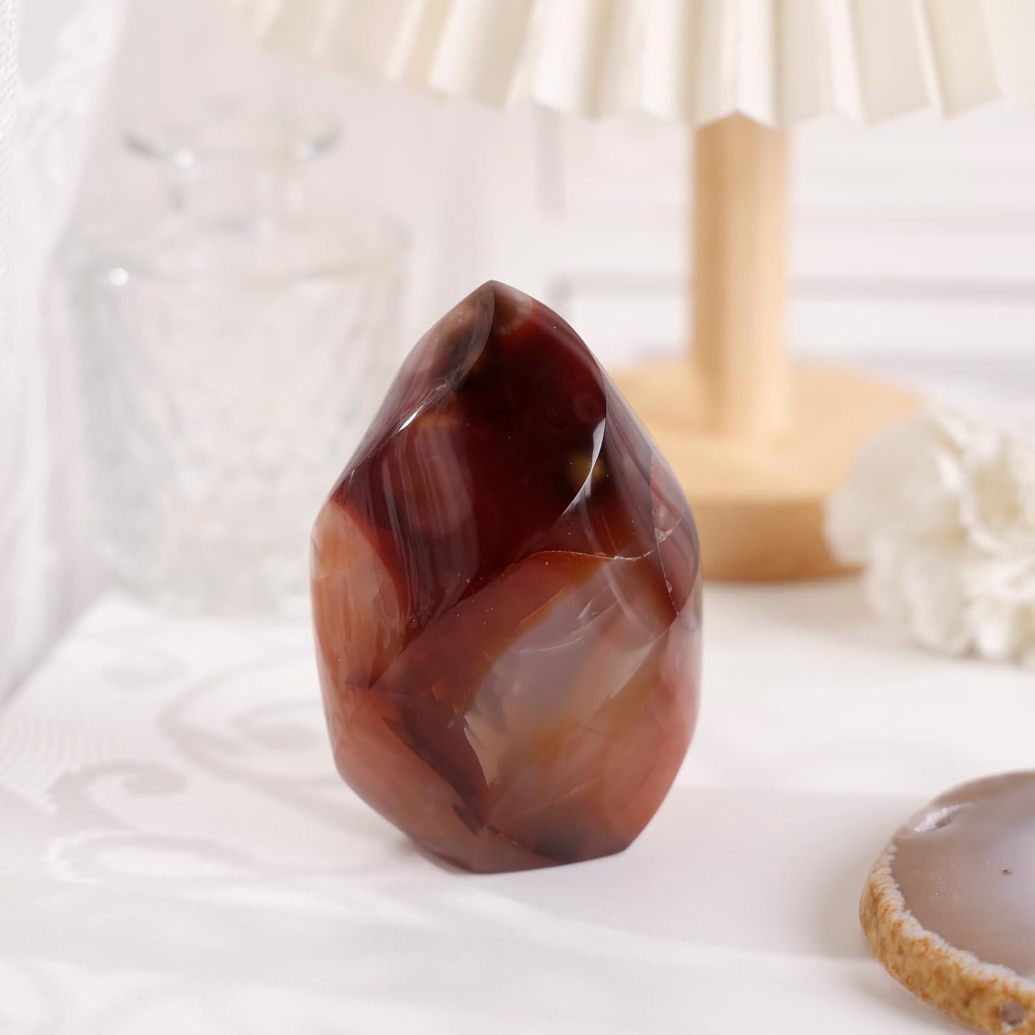 TUMBEELLUWA Carnelian Crystal Obelisk Tower for Shelf Desk Decor, Flame Shaped Crystals and Healing Stones for Positive Energy 1.10-1.32 LBS