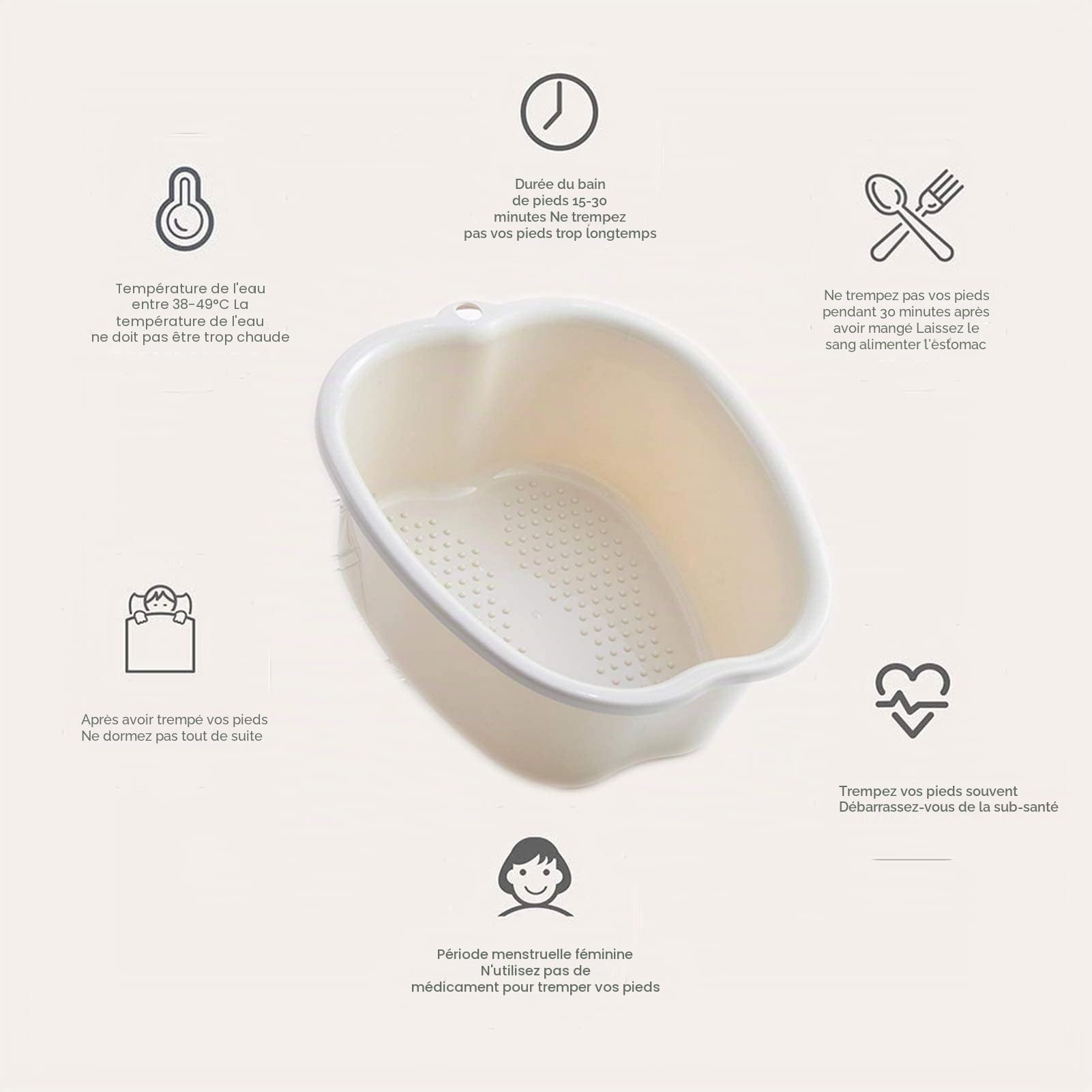 Grande Bassine Plastique - Spa Bain de Pied Bassin, Baignoire de Soins Des Pieds pour Pédicures/Détox/Massage pour Relaxant, Grand Bol 37cm/14,5" (White)