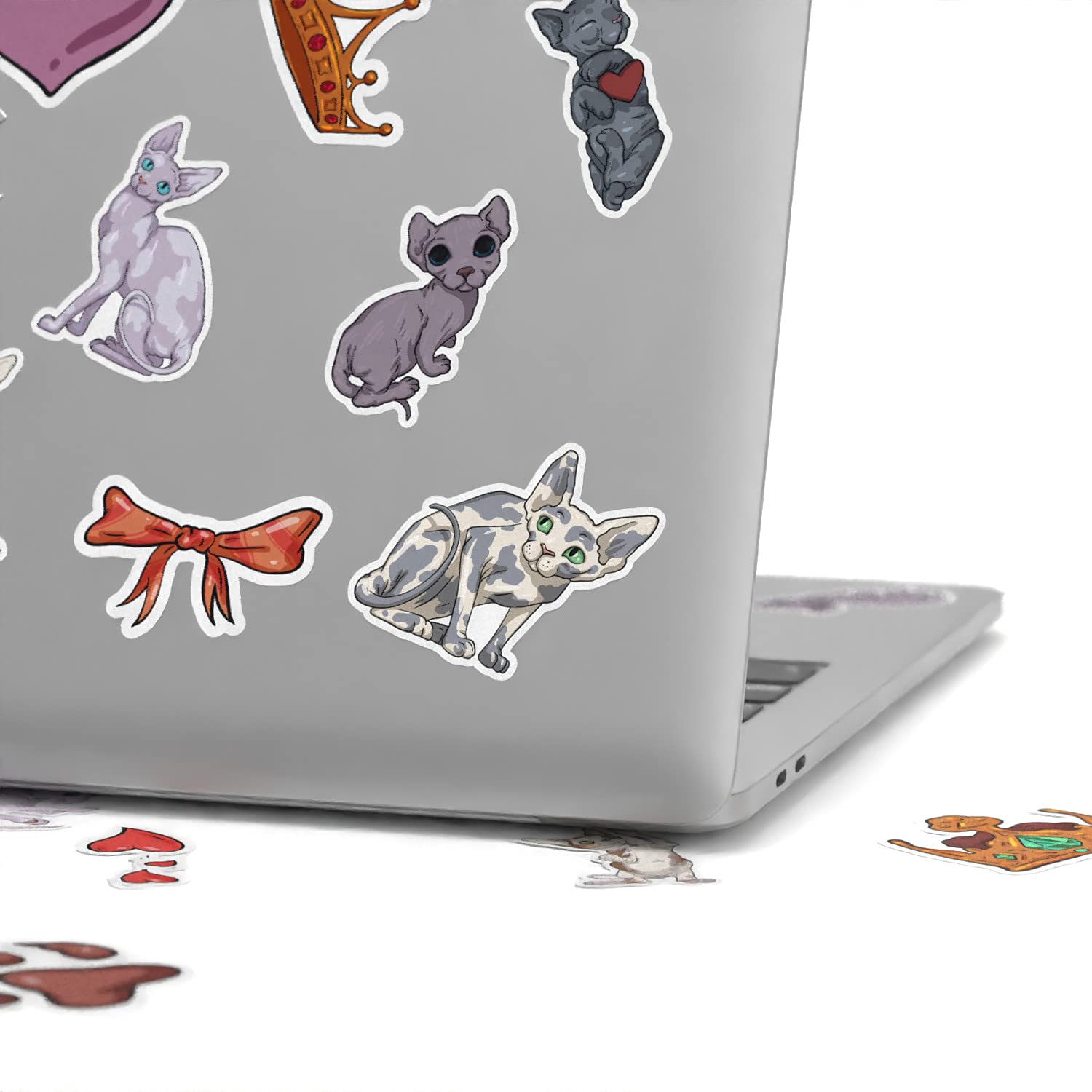 Mertak 19-Piece Waterproof Vinyl Sticker Pack - Cute Sphynx Cats & Paws Design For Laptops, Water Bottles & Journals