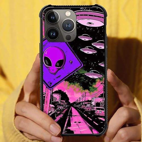 Miniatura 7 de CARLOCA Funda compatible con iPhone 13 Pro, diseño de patrón de alienígena trippy para niñas y niños, a prueba de golpes, antiarañazos, para iPhone
