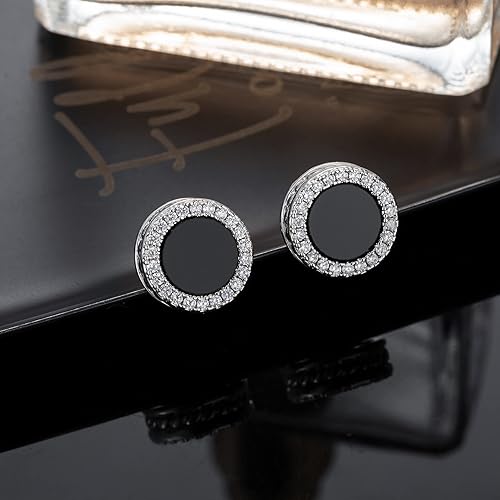 Miniatura 7 de RANKEEF Aretes para hombre, aretes para hombre, chapados en oro de 18 quilates, hipoalergénicos, redondos, con circonita cúbica, hip hop, cruz