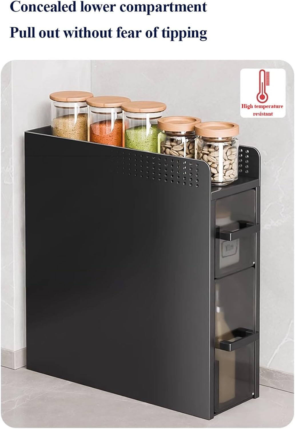 Narrow Side Pull Out Spice Spice Rack Organizer, Non-Skid Base, Multi-Function Seasoning Organizer for Countertop, Cabinet, Kitchen, Pantry, Cupboard(Style 2)