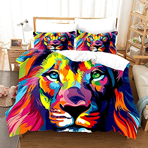 ZQMHCY Parure de Lit 220x240 Adulte Lion Coloré Housse de Couette Microfibre Parures de Lit Hypoallergénique Housses de Couettes,1 Housse Couette avec Fermeture Eclaire et 2 Taie Oreiller 50x75cm