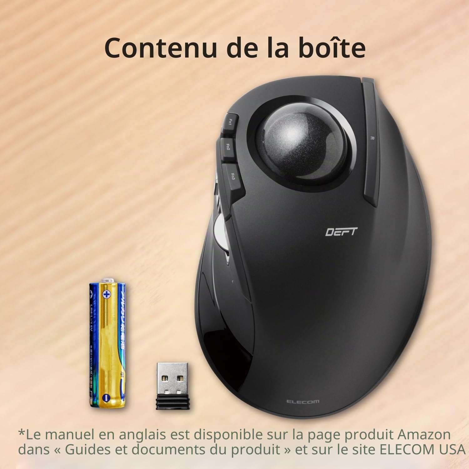 Elecom DEFT Souris trackball sans Fil 2,4 GHz, contrôle des Doigts, Fonction 8 Boutons, Boule Lisse Ergonomique de 34 mm, PC/Ordinateur Portable, Windows11/MacOS, M-DT2DRBK