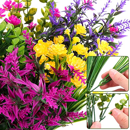 24 Bundles Artificial Fake Flowers Silk Plastic Flower Plants Faux Outdoor Flowers Boxwood Plastic Shrubs Plants For Patio Porch Garden Window Box Home Wedding Farmhouse Vase Pots Hanging Planters #TOP2