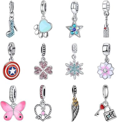 12pcs Mixed Silver Plated Colorful Enamel Alloy Beads Dangle Charms Fits for European Snake Chain Bracelet Necklace DIY Jewelry Making Supplies