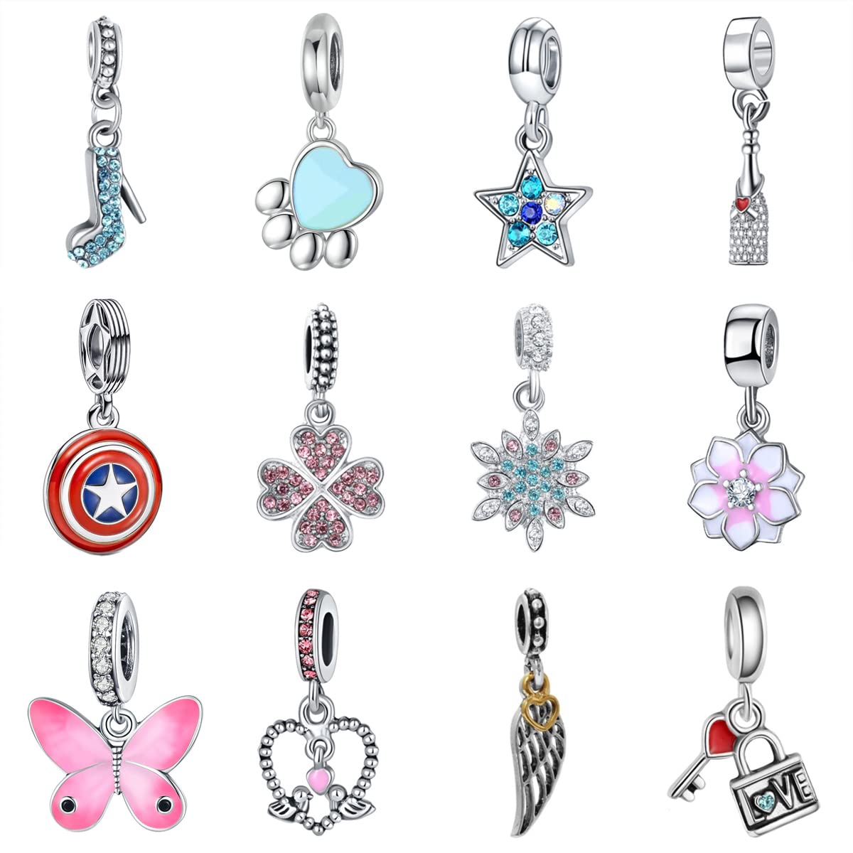 Vie jeune12pcs Mixed Silver Plated Colorful Enamel Alloy Beads Dangle Charms Fits for European Snake Chain Bracelet Necklace DIY Jewelry Making Supplies