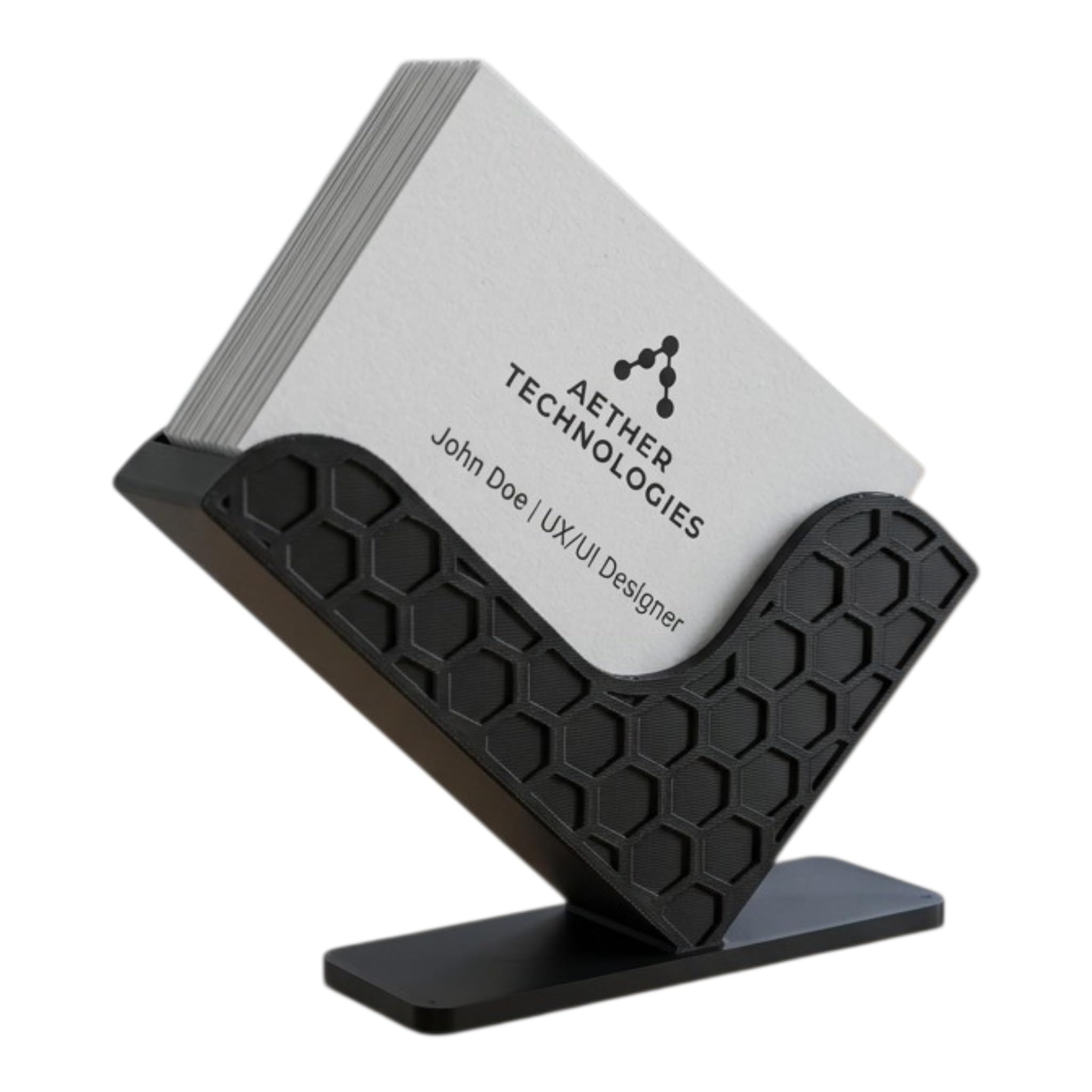 Modern Business Card Holder for Desk, Honeycomb Design Desktop Stand, Professional Office Reception Organiser, Black (Black)