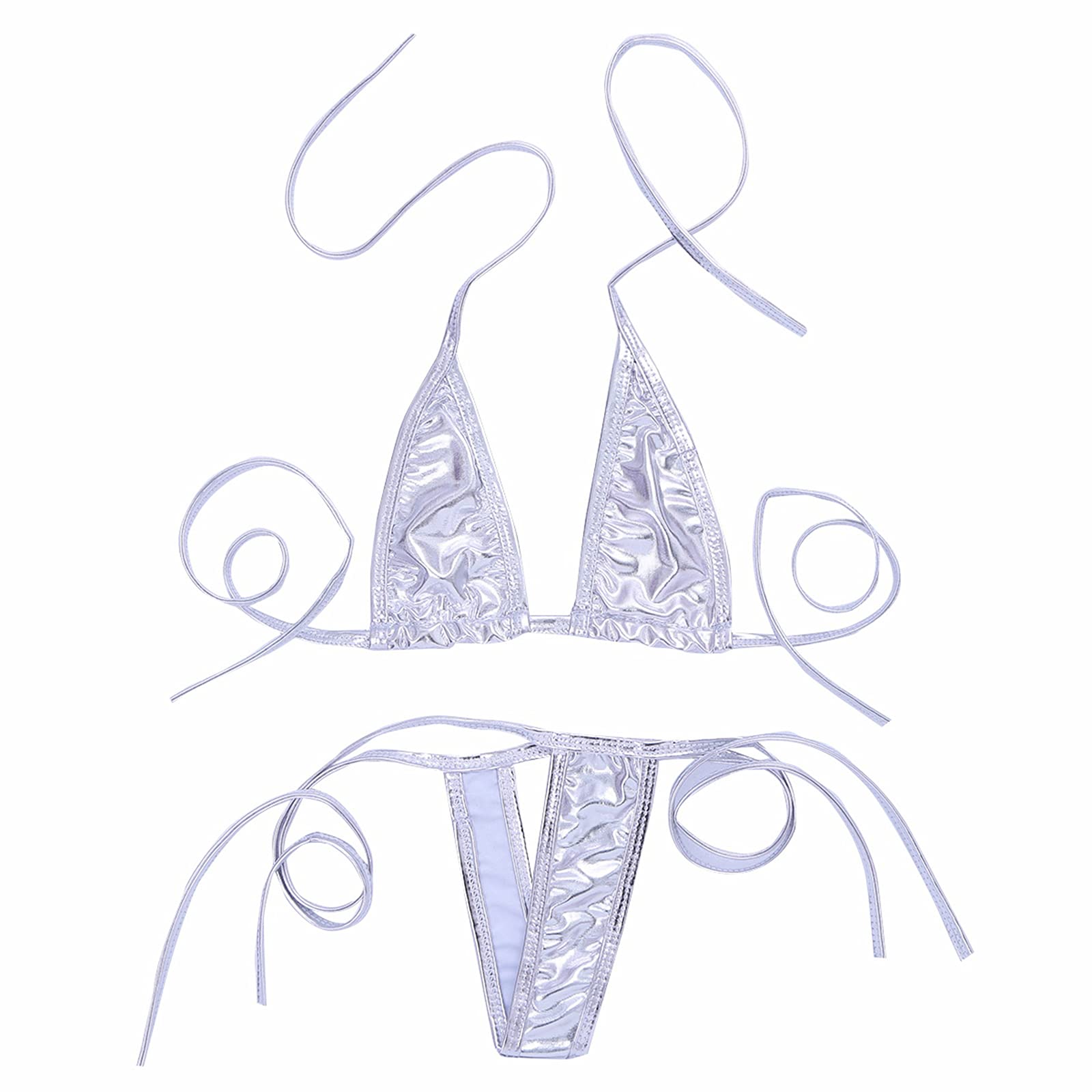 Set Bikini Lucido Con Strass Per Donna – Reggiseno Allacciabile E Perizoma – Costume Da Bagno Sexy - Foto 4