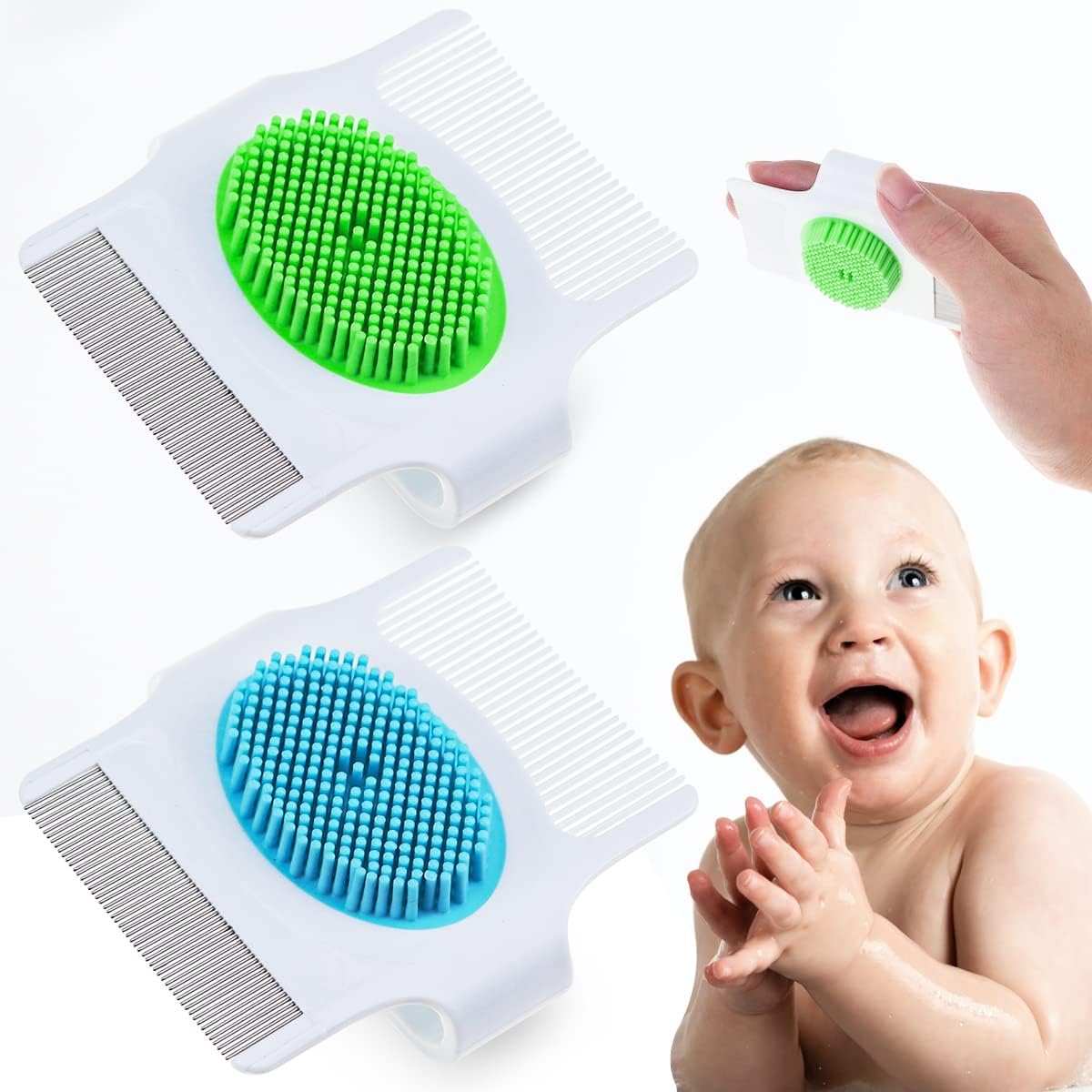 2 Pcs Baby Cradle Cap Brush and Comb 3 In 1 Design Cradle Cap Brush