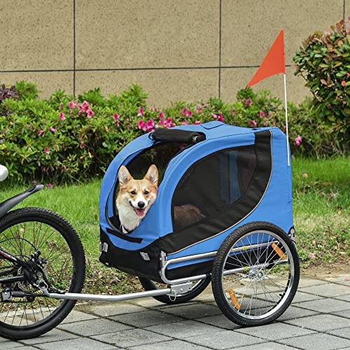 PawHut Hundeanhänger Fahrradanhänger Hundetransporter Hunde Fahrrad Anhänger Blau+Schwarz 130 x 73 x 90 cm