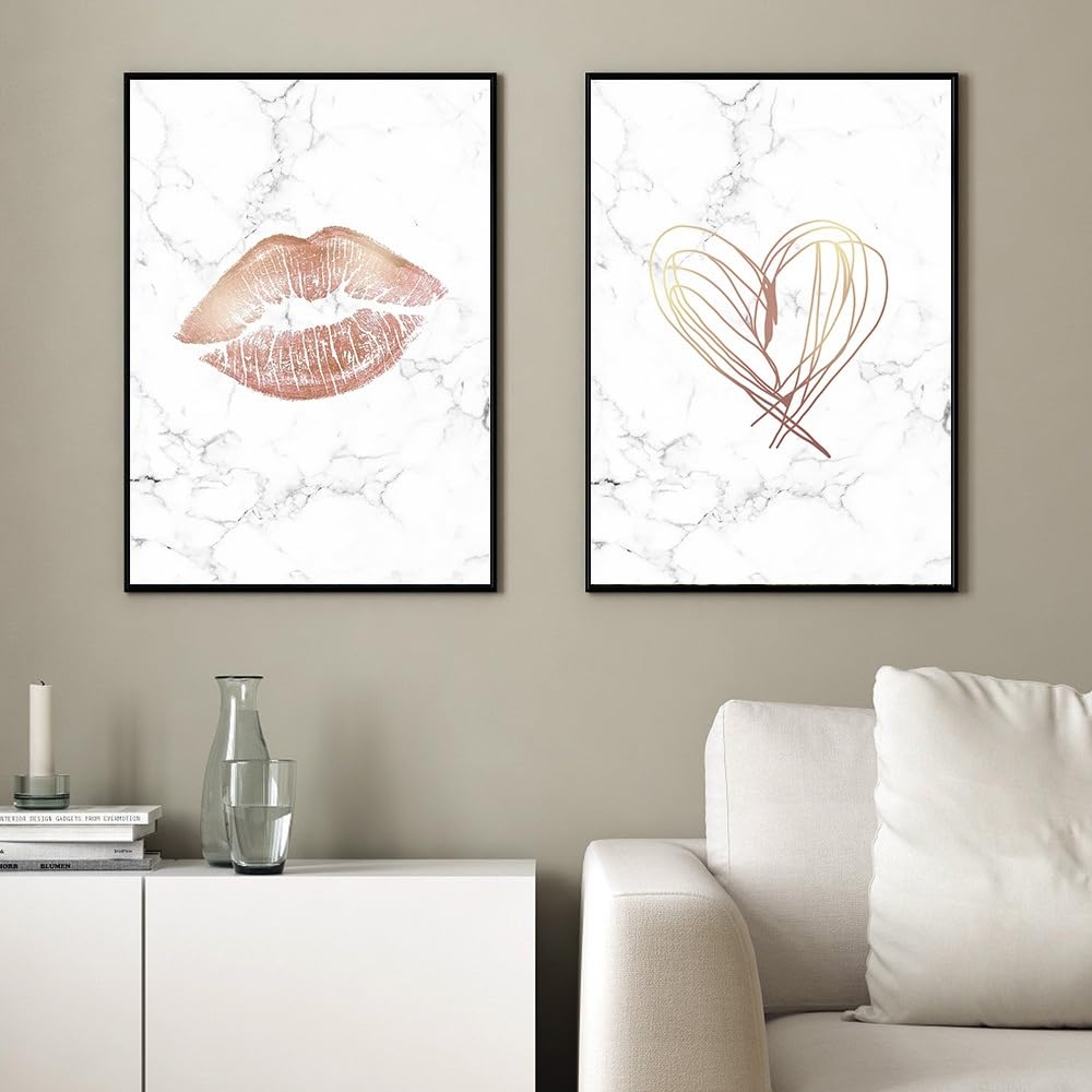 WUHBCZ Canvas Paints,Pink Lip Love Wall Art Canvas Painting Nordic Posters Prints Abstract Lines Picture Aesthetic for Bedroom Home Decor Artwork-60 * 70cm*2PCS (No Frame)