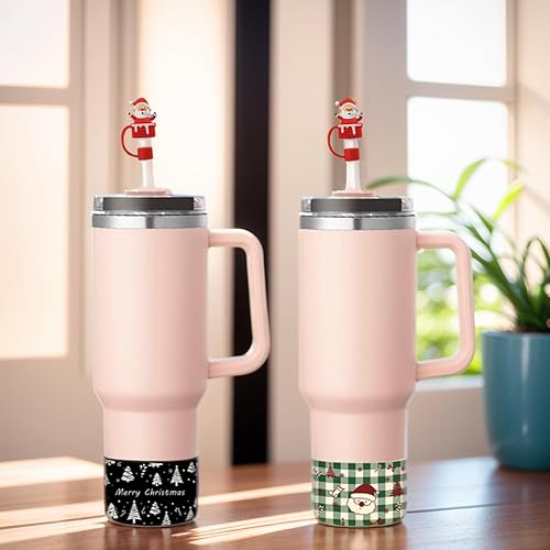 Miniatura 3 de GENLEAS - 3 piezas de regalo de Navidad para copa Stanley, 1 funda para botas y 2 tapas de popote de Santa para taza Stanley de 20 a 40 onzas y