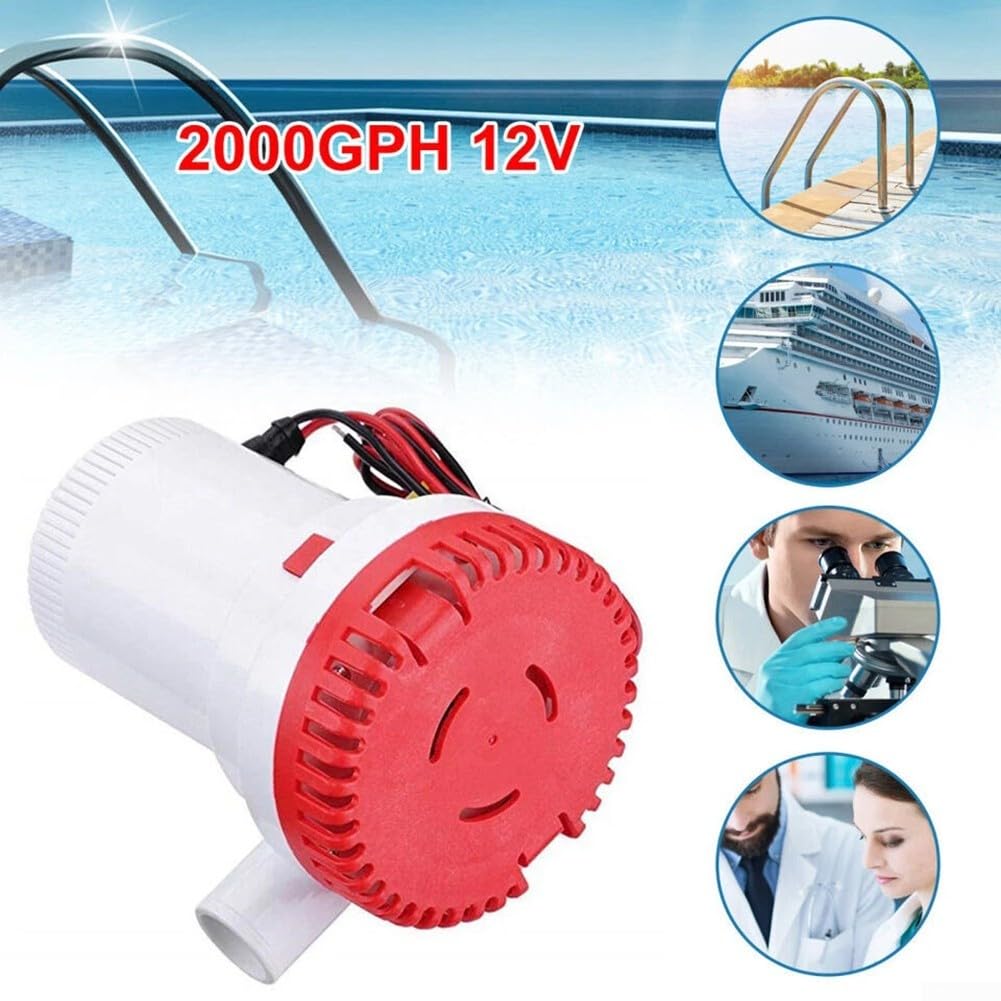 Sentina, 12 V 2000 GPH, acqua marina sommergibile idraulica elettrica, alta portata per acqua dolce salata, alloggiamento in ABS resistente con albero in acciaio inossidabile per uso professionale