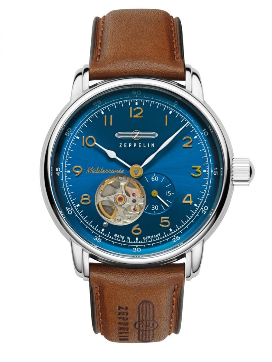 Zeppelin 9666-3 Mediterranée Herrenuhr Automatik Open Heart mit braunem Lederband