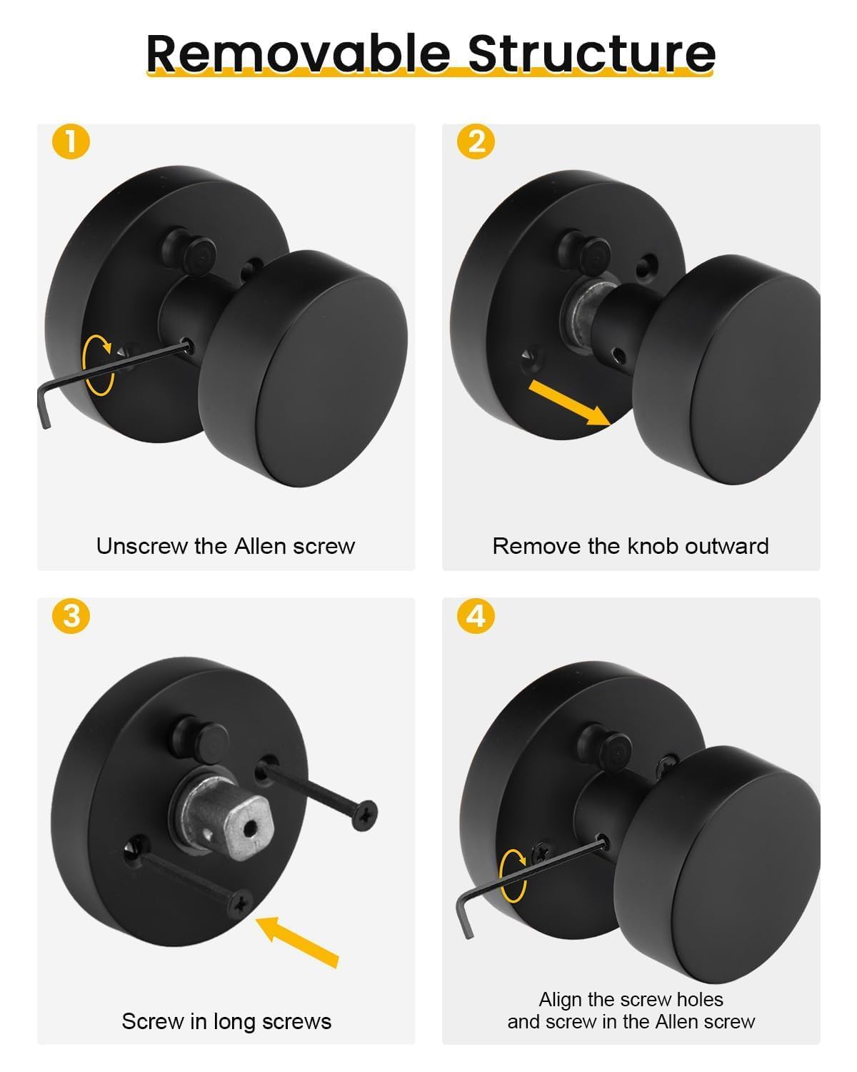 Goldenwarm Matte Black Door Knobs - 6 Pack -7