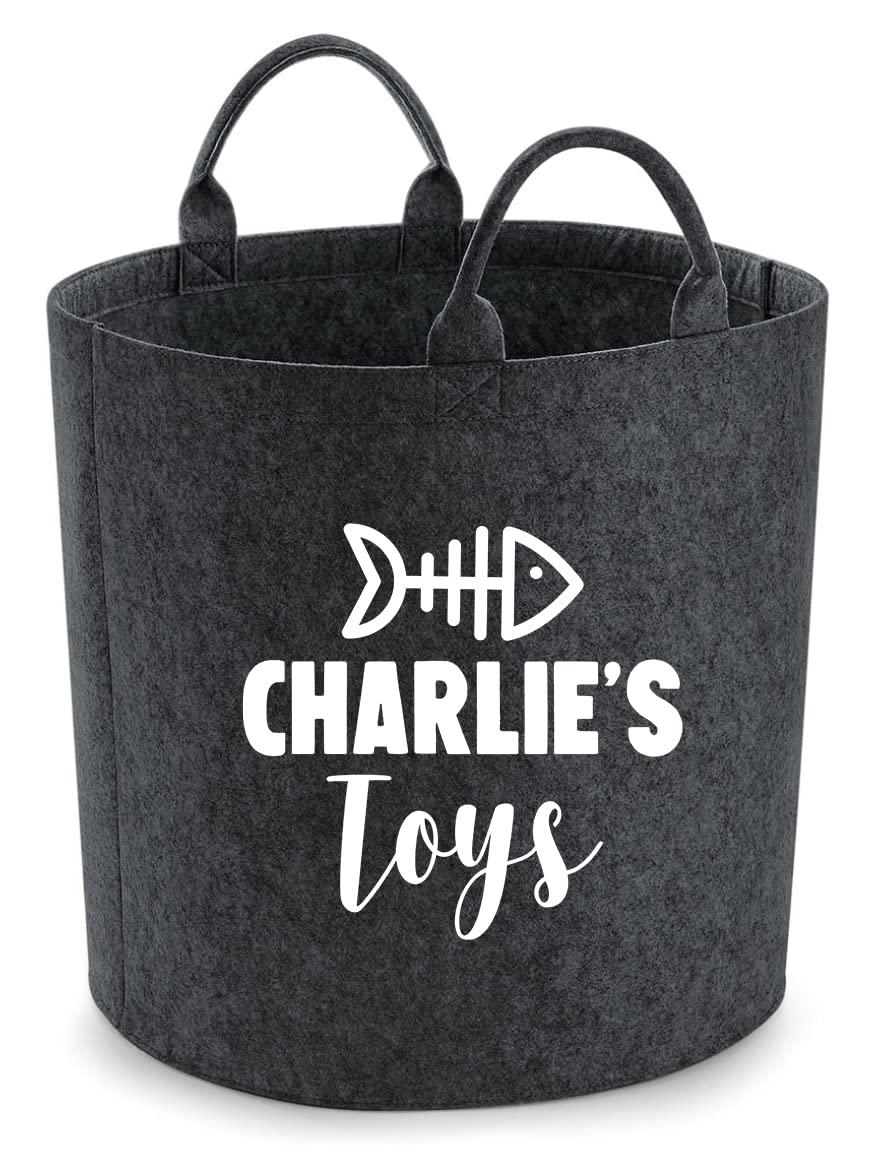 Daytripper Personalised Toy Box For Cat Toys Custom Name Cats Storage Basket Pet Toybox Chest Trug Gift For Kitten Owners Pets Multi Purpose Accessories (Medium, Charcoal)