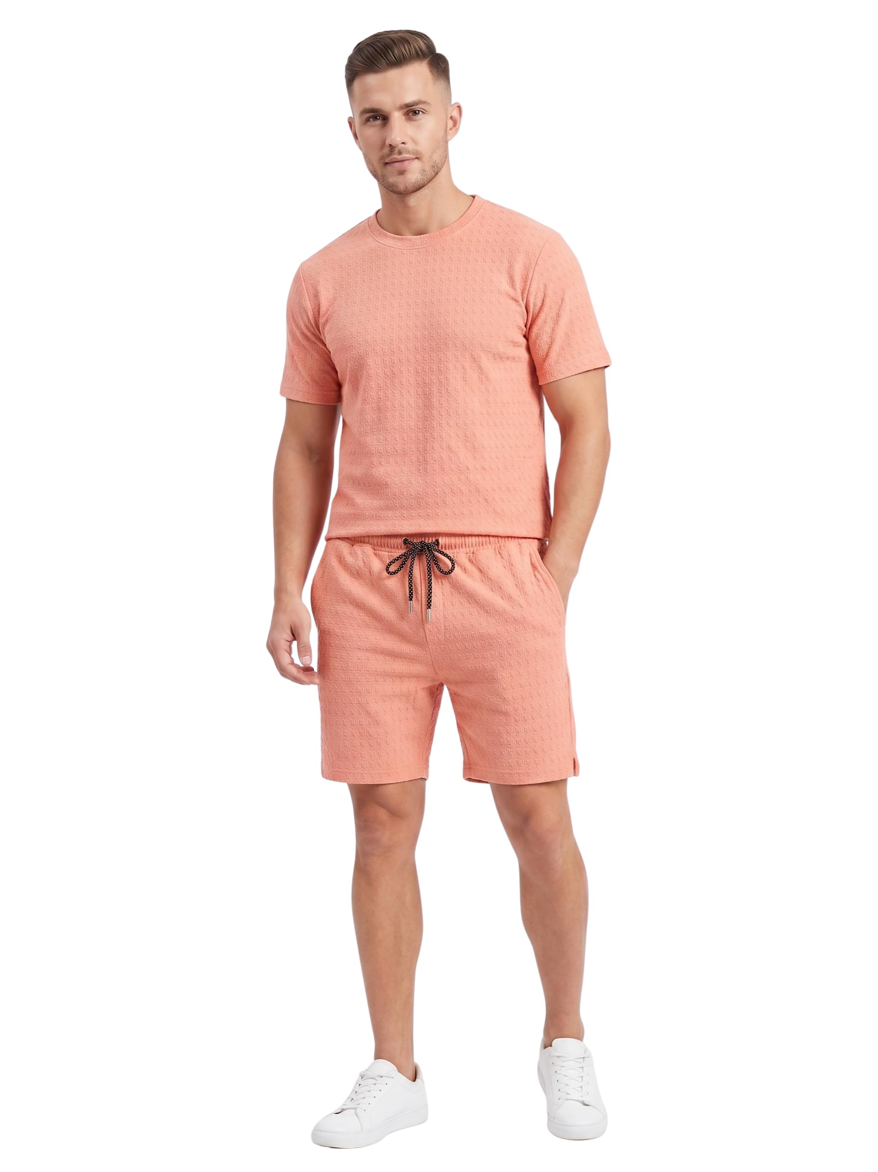 amoldo Men's Textured Co-ord Set | T-Shirt & Drawstring Shorts-picture-2