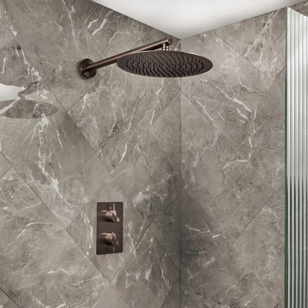 Milano Black Nickel Otto Thermostatic Mixer Valve 300Mm Wall Mounted Round Rainfall Shower Head