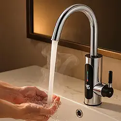 Torneira Elétrica Premium Com Aquecimento Instantâneo, Visor De Temperatura, Giro 360°, Aço Inox, 3000W, 220V, Marca VARENZIA