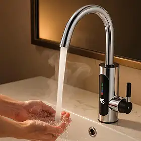 Torneira Elétrica Premium Com Aquecimento Instantâneo, Visor De Temperatura, Giro 360°, Aço Inox, 3000W, 220V, Marca VARENZIA