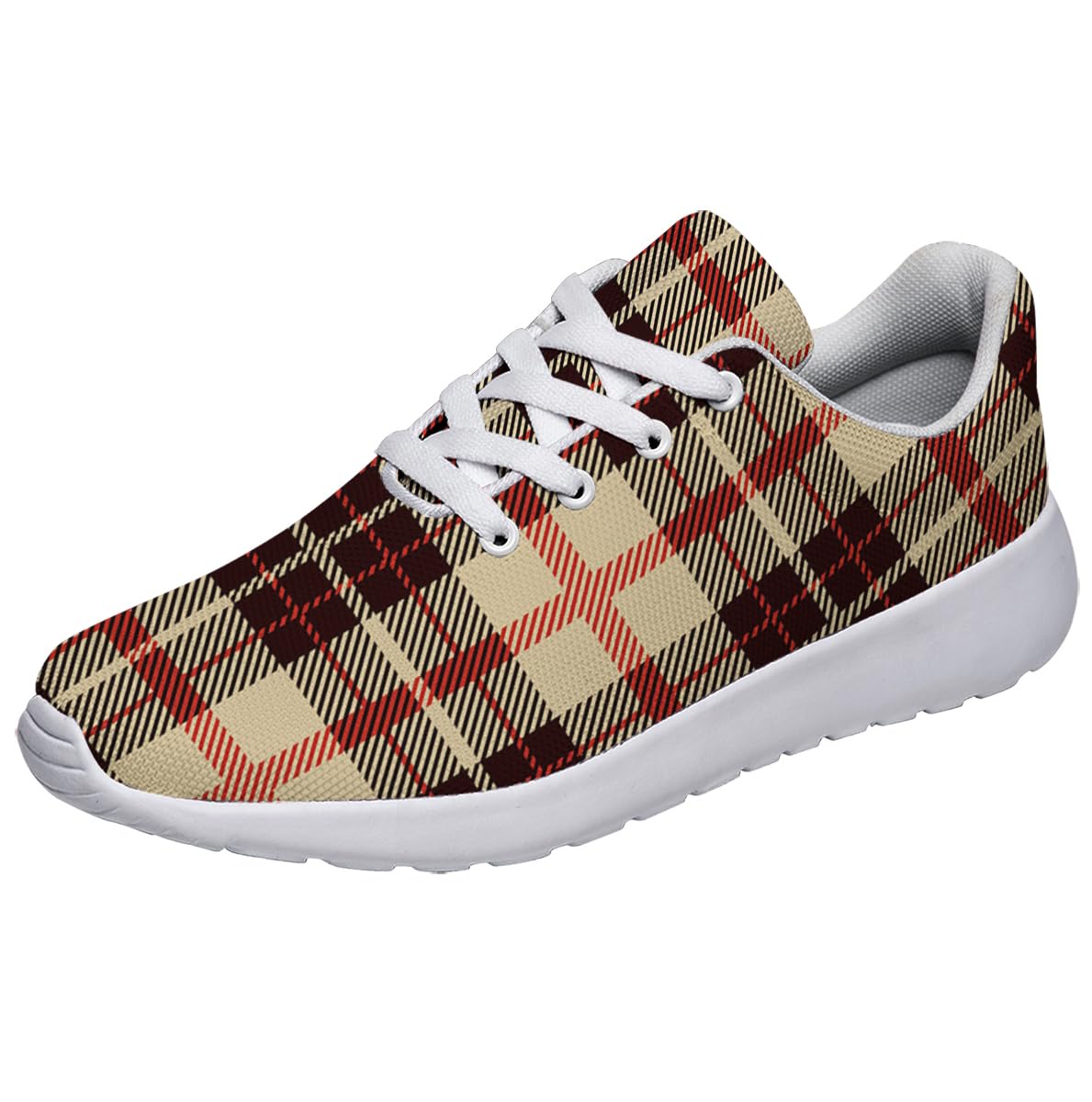 Khaki and Brown Plaid Shoes for Women Fashion Ultra Lightweight Running Sneakers Men Buffalo Plaid Sneakers Size 7
