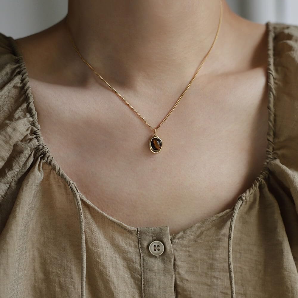 Tiger Eye Necklace, 14K Gold Natural Stone Necklace for Women, Adjustable Vintage Necklace for Spiritual Jewelry - Image 5
