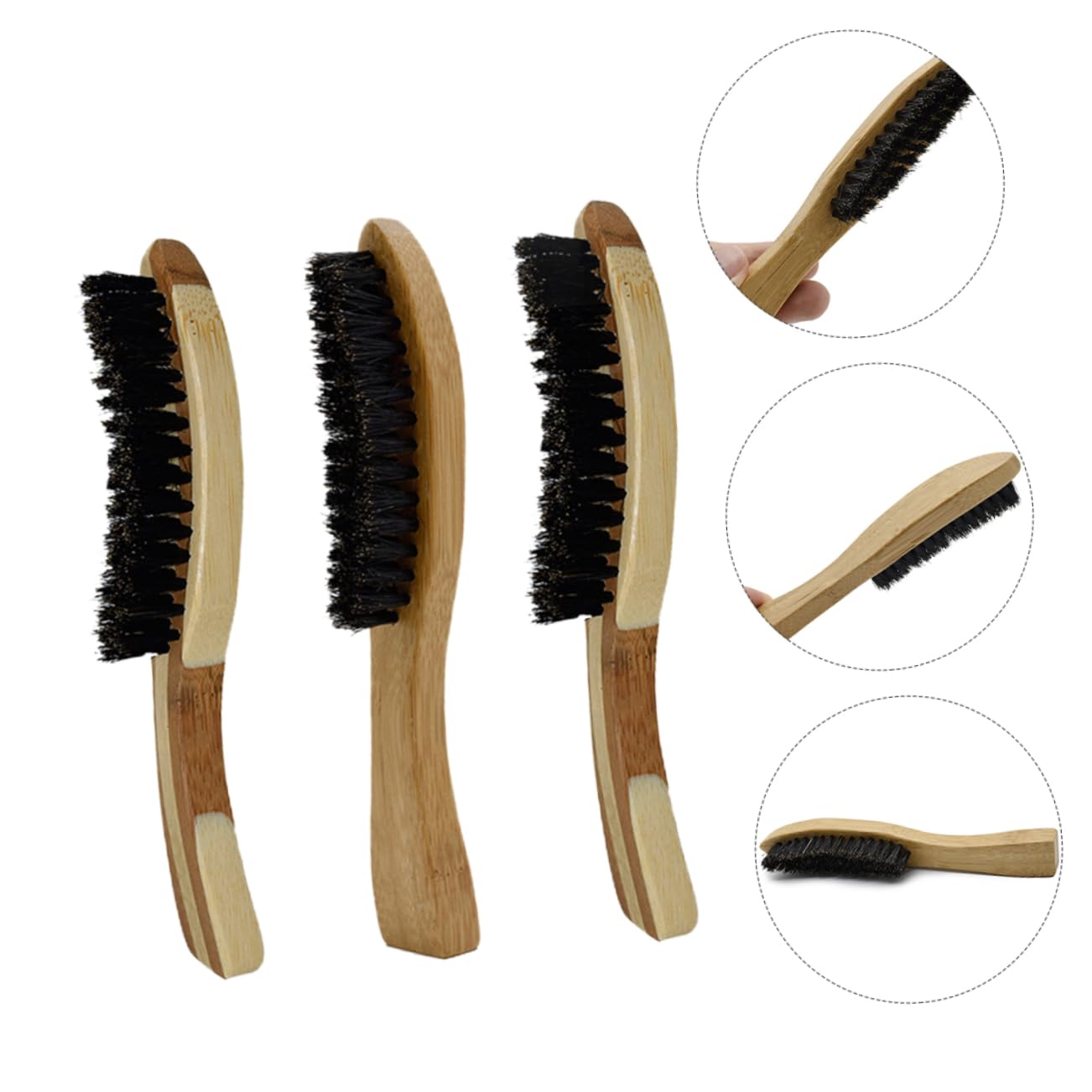 PLAFOPE 3pcs Natural Boar Bristles Beard Brush for Men Shaving Care Tool Boar Bristle Hair Cleaning Supplies Random Style