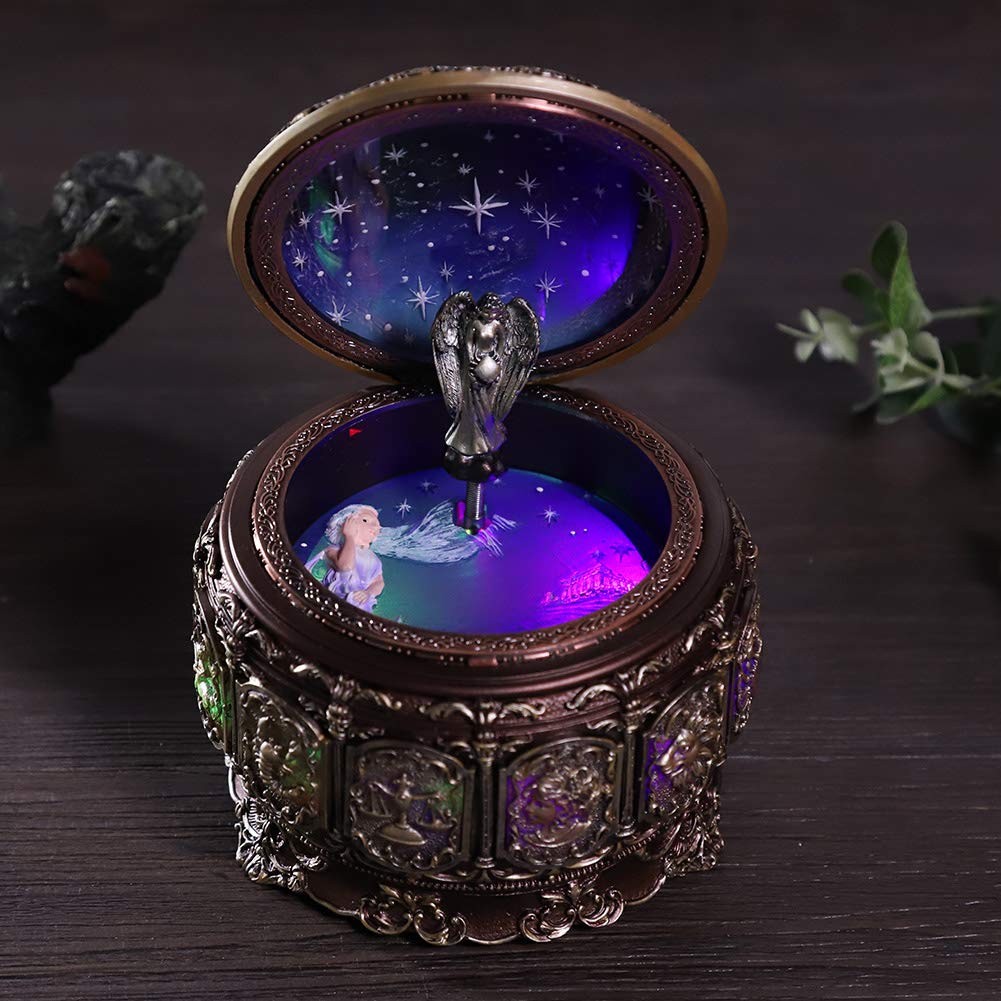 Caja De Música Del Zodiaco Vintage, Caja De Música De 12 Constelaciones Con Diosa Giratoria Centelleante Caja De Música Con Luz LED Regalo Para Cumpleaños Navidad Día De San Valentín(Cáncer)