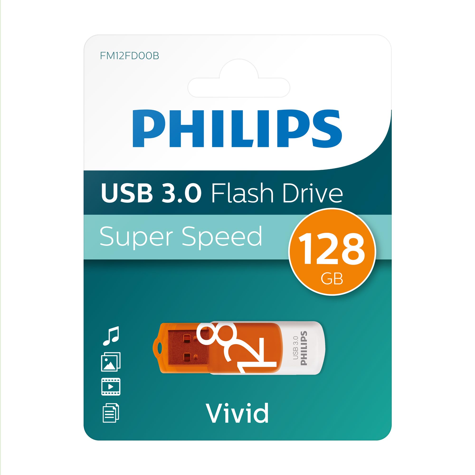 Philips Vivid Édition Super Speed clé USB 3.0 128 Go avec Capuchon pivotant pour PC, Ordinateur Portable, Stockage de données informatiques, Vitesse de Lecture jusqu'à 100 Mo/s