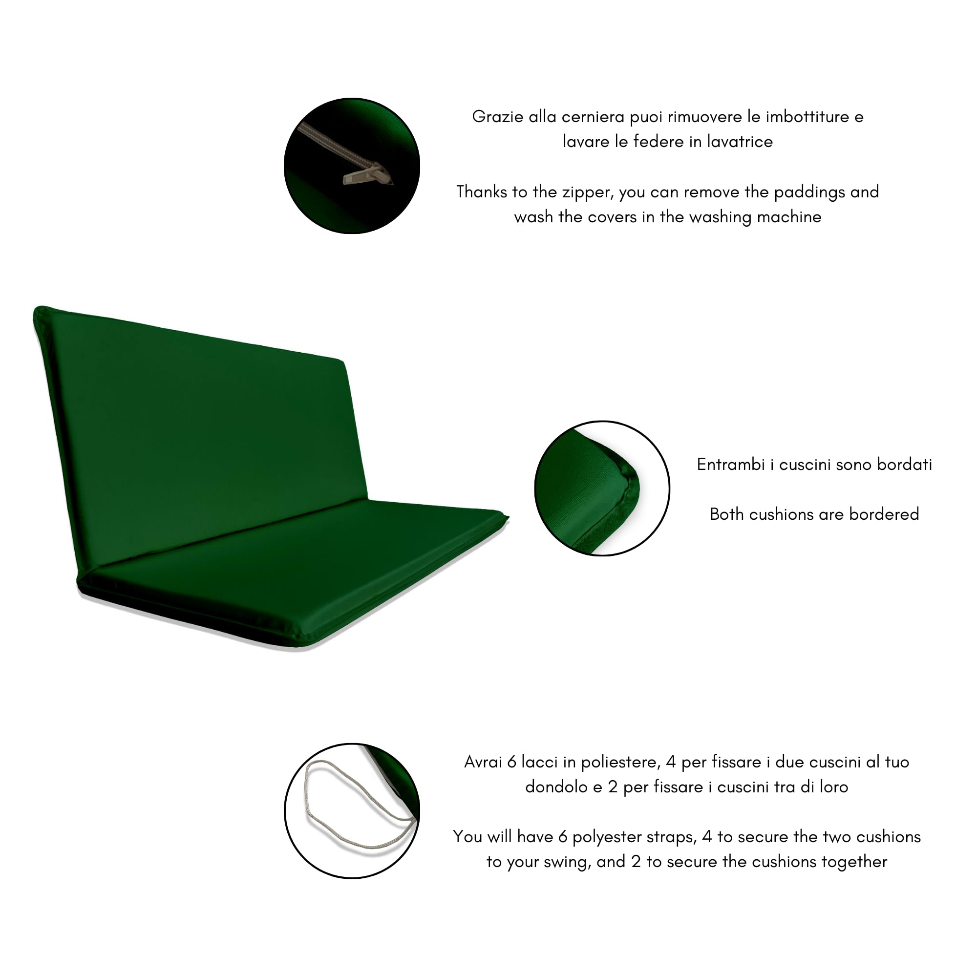 Il Tuo Artigiano Design Cuscino Idrorepellente per Dondolo da Giardino 3 Posti - Materassino Per Dondolo da Giardino made In Italy - Resistente ai raggi UV (Verde, 3 posti - 135x55 cm)