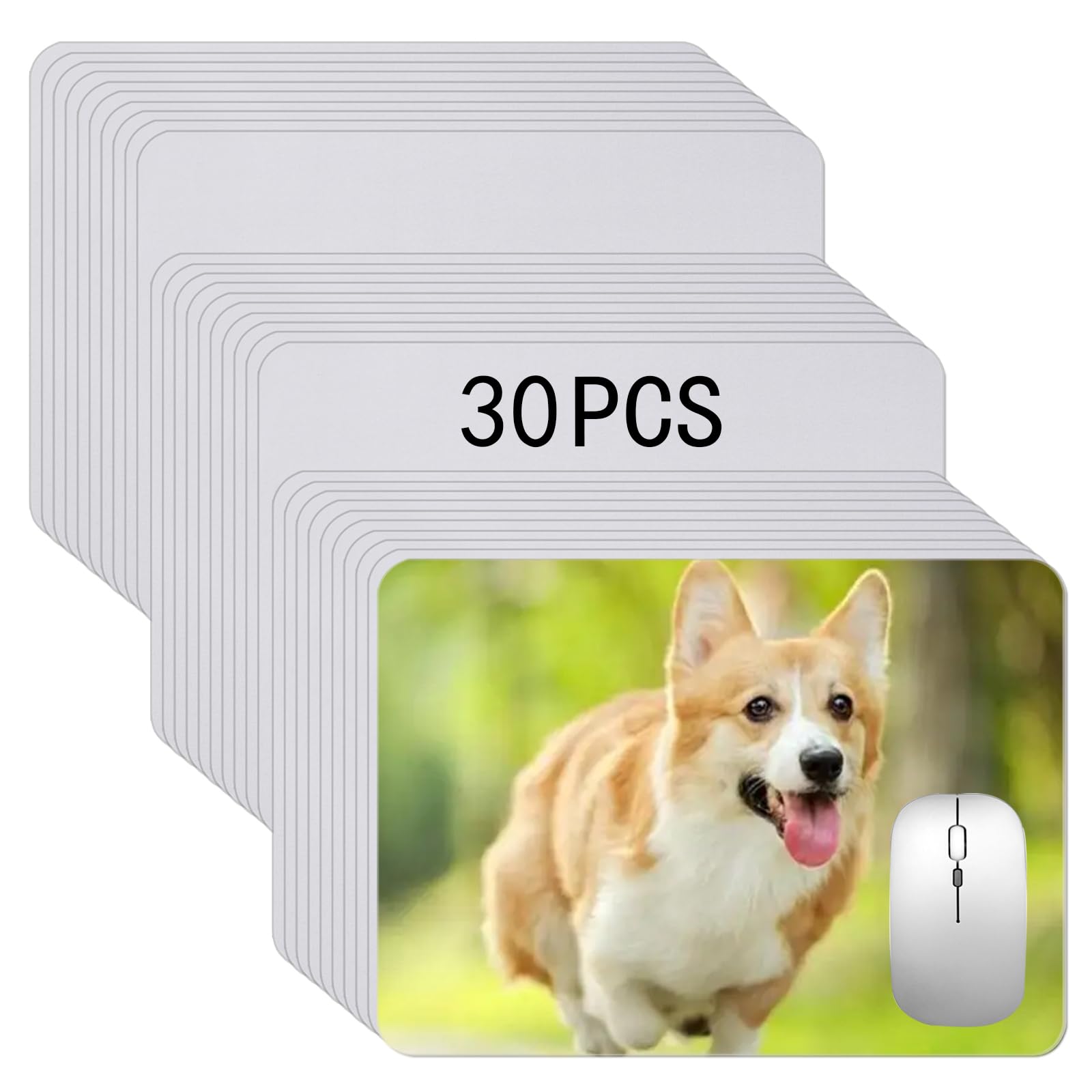 30 PCS White Mouse pad for Heat Press Printing, Mousepad for Heat Transfer Crafts Custom Photos Non Slip Bottom 24x20x0.2 CM