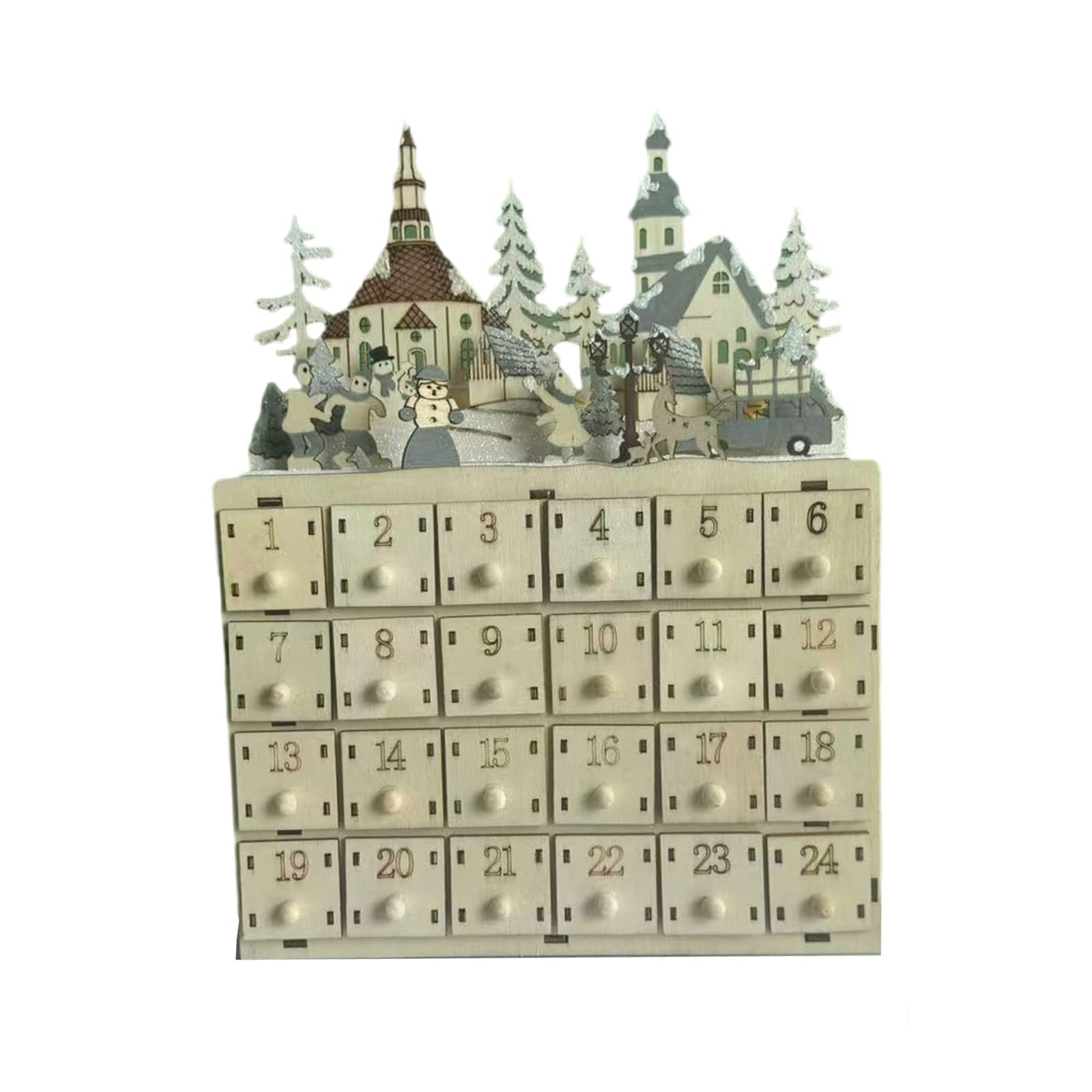 LED-beleuchteter Adventskalender aus Holz mit 24 Schubladen, Countdown-Kalender, Schreibtischdekoration, einzigartiger Weihnachtsfeiertag