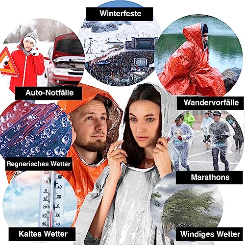 aZengear Notfall-Survival-Poncho (4 Stück) Thermo-Mylar-Folienbeschichtung Decke für Wärmehaltung und Regen | wendbar mit Kapuze | wasserdicht, Winddicht, tragbar, freihändig, Outdoor-Kit – Bild 5